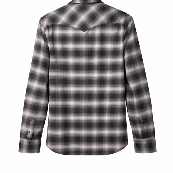 AllSaints Plaid Western Button Up Shirt Slim Fit Men’s Small Black Gray Flannel - Picture 2 of 3